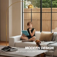 HOMCOM 180cm Arc Floor Lamp for Living Room, Modern Adjustable Standing Lamp with Foot Switch, Faux Black Marble Base and Bell Shade for Home Offices, Bedrooms, Gold Tone(m-4)