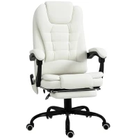 Vinsetto Scaun de birou de masaj, scaun de birou, scaun ergonomic cu înălțime reglabilă, spătar inclinabil și telecomandă cu fir, suport pentru picioare retractabil și pivotant la 360°, alb(m-11)
