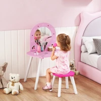 AIYAPLAY Toucador Infantil com Banco e Espelho Toucador para Meninas com Desenhos de Corações  60x43,5x83 cm  Rosa(m-2)