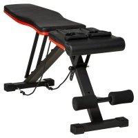 HOMCOM Banc de musculation pliable dossier réglable 6 niveaux assise ajutable 4 niveaux coussin 130 x 34 x 109 cm noir et rouge(m-1)