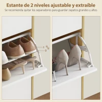 HOMCOM Zapatero Estrecho con 3 Puertas en Blanco Brillo Estantes Ajustables Patas de Madera para 18 Pares de Zapatos(m-6)