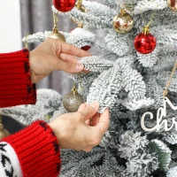 HOMCOM 6 ft Artificial Flocked Christmas Tree with 1182 Branches, Hinged Xmas Tree with Foldable Metal Stand, Easy Assembly for Home Office Decor(m-9)