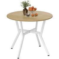 HOMCOM Mesa de Refeição Redonda Mesa de Jantar Estilo Industrial com Bancada de Madeira e Estrutura de Aço Ø90x76 cm Madeira e Branco(m-6)