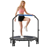 HOMCOM 45" Foldable Mini Fitness Trampoline, with Adjustable Foam Handle, Blue(m-10)