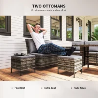 Outsunny Set mobilier grădină din ratan PE, pentru 5 persoane, perne detașabile, Gri, Maro(m-7)
