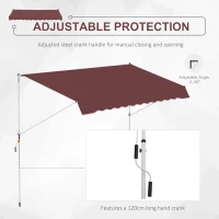 Outsunny Copertină manual retractabilă 3L x 1,5m, înălțime ajustabilă,material din poliester anti-UV, Roșu(m-6)