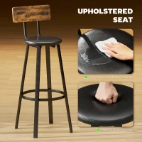 HOMCOM Upholstered Bar Stools Set of 2 with Backrest and Footrest - Rustic Brown and Black(m-4)