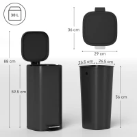 HOMCOM 30L Kitchen Bin, Compact Pedal Bin with Soft-Close and Stay-Open Lid, Removable Bucket for Kitchen, Home, Office, Black(m-3)