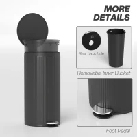 HOMCOM 30 Litre Pedal Kitchen Bin with Soft Close and Stay Open Lid, Rubbish Bin with Removable Inner Bucket for Kitchen, Office, Home, Black(m-7)