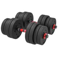 HOMCOM Juego de Mancuernas Ajustables 30 kg 2 en 1 con Barras Conexión y Mangos Antideslizantes para Gimnasio en Casa Negro(m-11)