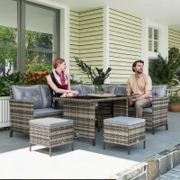 Outsunny Set mobilier grădină din ratan PE, pentru 5 persoane, perne detașabile, Gri, Maro(m-9)