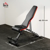 HOMCOM Banc de musculation pliable dossier réglable 6 niveaux assise ajutable 4 niveaux coussin 130 x 34 x 109 cm noir et rouge(m-3)