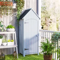 Outsunny Casetta Porta Attrezzi in Legno a 3 Mensole con Tetto Impermeabile in Bitume, 77.5x54.2x179.5 cm, Bianco(m-8)