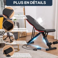 HOMCOM Banc de musculation pliable dossier réglable 6 niveaux assise ajutable 4 niveaux coussin 130 x 34 x 109 cm noir et rouge(m-6)