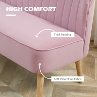 Sofa 2 locuri din stofa HOMCOM Canapea tapitata Canapea dubla Mobilier de living Canapea din lemn Material textil moale Spuma de poliester Roz 117 x 56,5 x 77 cm(m-3)