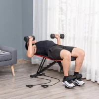HOMCOM Banc de musculation pliable dossier réglable 6 niveaux assise ajutable 4 niveaux coussin 130 x 34 x 109 cm noir et rouge(m-2)