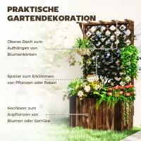 Outsunny Hochbeet Pflanzkasten mit Rankgitter, Spalier Pflanzkübel Blumenkasten Holz, Gartenspalier 64 x 33 x 122cm Verkohlt(m-4)
