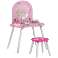 AIYAPLAY Toucador Infantil com Banco e Espelho Toucador para Meninas com Desenhos de Corações  60x43,5x83 cm  Rosa(m-10)