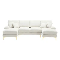 Divano componibile moderno grande in Chenille a forma di U, con Doppi Sedili Reclinabili,  Beige(m-11)