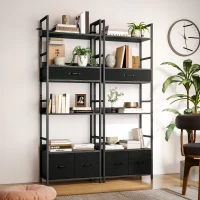 HOMCOM Industrial Style Bookcase, with 4 Shelves and 3 Fabric Drawers - Grey/Black(m-9)