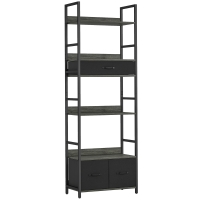 HOMCOM Industrial Style Bookcase, with 4 Shelves and 3 Fabric Drawers - Grey/Black