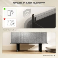 HOMCOM Tambour Sideboard with Fluted Sliding Doors, Modern Kitchen Cupboard with Storage Shelves and Wooden Legs, Grey(m-7)