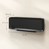 HOMCOM Aquecedor Cerâmico de Parede 1000W/2000W com Controle Remoto Tela LED Temporizador de 12h Termostato 56x18,5x11,7 cm Preto(m-3)