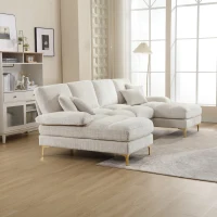 Divano componibile moderno grande in Chenille a forma di U, con Doppi Sedili Reclinabili,  Beige(m-10)