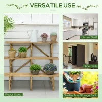 Outsunny suport de flori pliabil cu 3 etaje, din lemn natural, 78 cm, pentru interior și exterior(m-4)