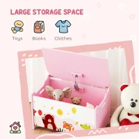 AIYAPLAY Baule Portagiochi per Bambini con Cerniere di Sicurezza in Legno con Disegni di Animali, 60x37x39 cm, Rosa(m-4)