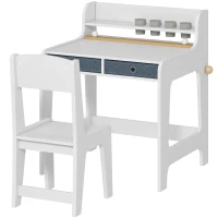 AIYAPLAY Escritorio Infantil con Silla Pupitre Infantil con 2 Cajones y Estante Mesa 62,8x55,6x73,8 cm y Silla 31,5x35x65,5 cm(m-11)