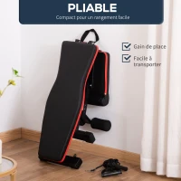 HOMCOM Banc de musculation pliable dossier réglable 6 niveaux assise ajutable 4 niveaux coussin 130 x 34 x 109 cm noir et rouge(m-7)
