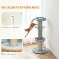PawHut Árbol Rascador para Gatos 103,5 cm con Cama Hamaca Plataforma Poste de Sisal Grueso Bola Colgante Gris Claro(m-6)