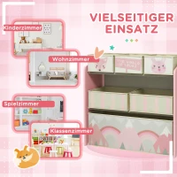 ZONEKIZ Kinderschrank mit 6 Stoffboxen, niedliches Motiv, 63x30x66 cm, Rosa(m-6)
