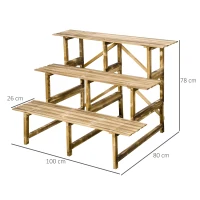 Outsunny suport de flori pliabil cu 3 etaje, din lemn natural, 78 cm, pentru interior și exterior(m-3)