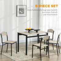HOMCOM 5-teilige Essgruppe, Esstisch mit 4 Stühlen, platzsparendes Küchentisch-Set, Sitzgruppe für Esszimmer, Küche, Schwarz(m-5)