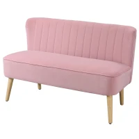 Sofa 2 locuri din stofa HOMCOM Canapea tapitata Canapea dubla Mobilier de living Canapea din lemn Material textil moale Spuma de poliester Roz 117 x 56,5 x 77 cm(m-9)