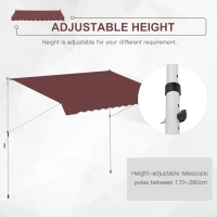 Outsunny Copertină manual retractabilă 3L x 1,5m, înălțime ajustabilă,material din poliester anti-UV, Roșu(m-7)