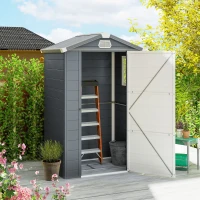 Outsunny 4.4ft x 3.3ft size Aluminium Frame and Plastic Wall Shed, with Foundation - Grey(m-2)