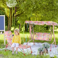 Outsunny Gartenmöbel-Set für Kinder, 1 Hollywoodschaukel, 1 Sonnenliege, für Kinder von 3 -8 Jahren, Rosa(m-2)