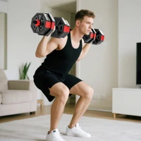 SPORTNOW 4-in-1 Adjustable Weight Dumbbells Set, Used as Kettlebell, Barbell, Dumbbell, Push-Up Stand, 20kg Free Weights Set for Men and Women Home Gym Training, Red(m-2)