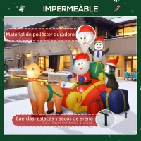 Outsunny Papá Noel Hinchable con Trineo Pingüinos y Renos Luces LED Decoración de Navidad para Exterior e Interior 180x120x155 cm(m-6)