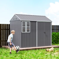 Outsunny 8 x 6 ft Galvanised Garden Shed, Outsoor Metal Storage Shed with Double Doors Window Air Vents for Patio, Lawn, Grey(m-9)