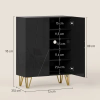 HOMCOM Schuhschrank mit 2 Türen, Schuhregal, Schuhaufbewahrung mit 3 Verstellbaren Ablagen 72 x 31,5 x 95 cm, Schwarz(m-3)