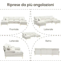 Divano componibile moderno grande in Chenille a forma di U, con Doppi Sedili Reclinabili,  Beige(m-6)