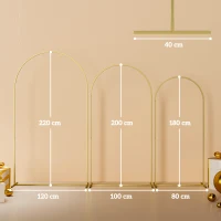 Outsunny Lot de 3 supports d'arche de fond en métal doré pour mariage, 2,2 m, 2 m, 1,8 m, arche de mariage fête d'anniversaire(m-3)