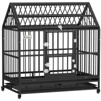 PawHut 48" Heavy Duty Dog Crate on Wheels, with Removable Tray, Openable Top, for L, XL Dogs - Black(m-10)