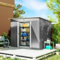 Outsunny Garden Metal Storage Shed House Hut Gardening Tool Storage w/ Tilted Roof and Ventilation 8.5 x 6ft, Grey(m-2)