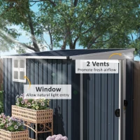 Outsunny 7.6 x 4ft Garden Metal Shed, Outdoor Storage Shed with Window, 2 Vents and Lockable Door for Garden, Patio, Dark Grey(m-4)