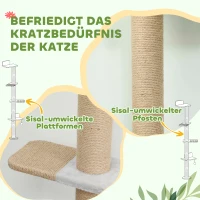 PawHut Katzenkratzbaum, 5-stufiges Design, Spielzeug, Sisalpfosten, Plüschstoff, Hellgrau(m-6)